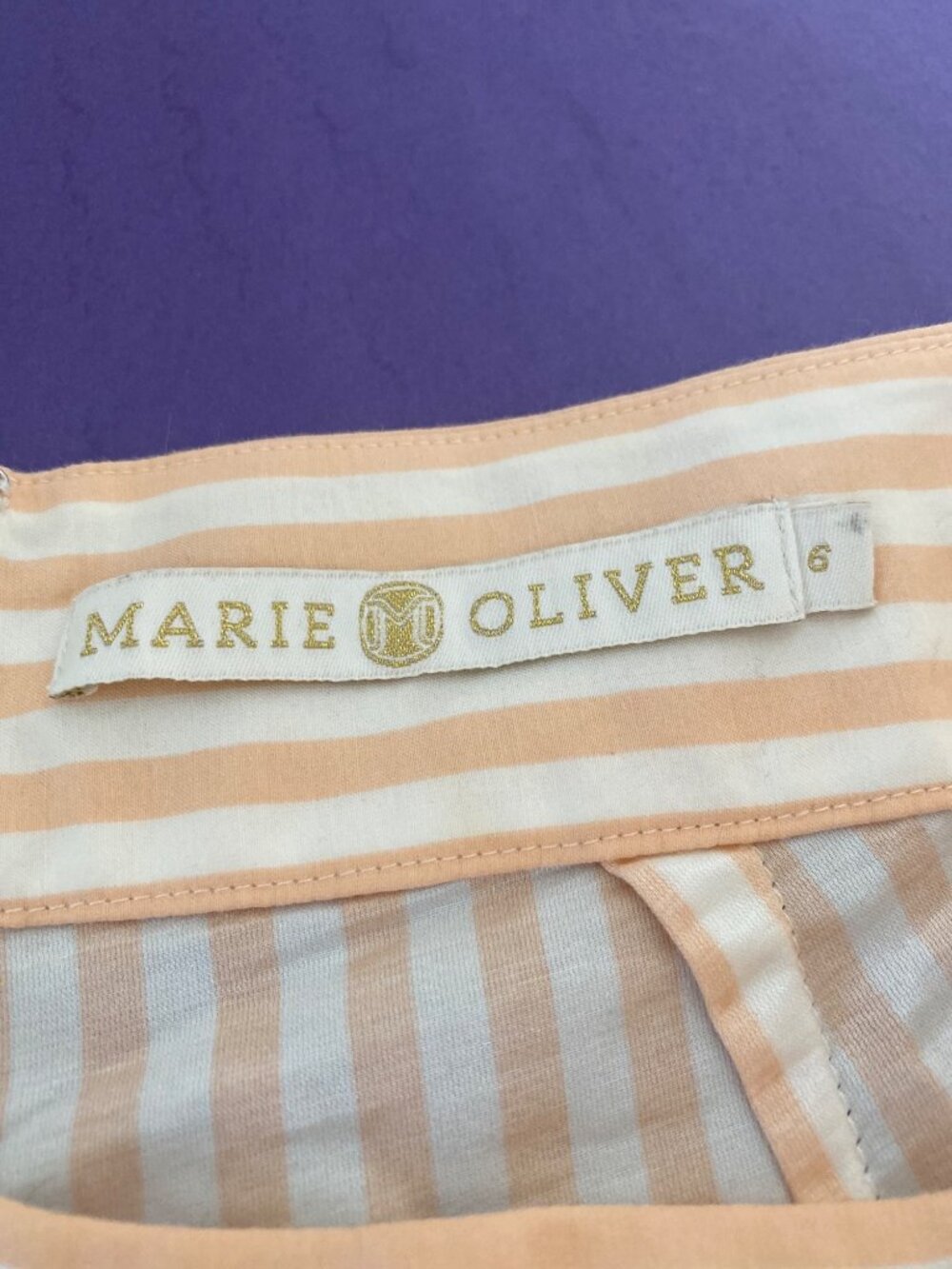 Marie Oliver Peach & White Striped Wide-Leg Pants Size 6 High-Rise Lightweight - Picture 6 of 7